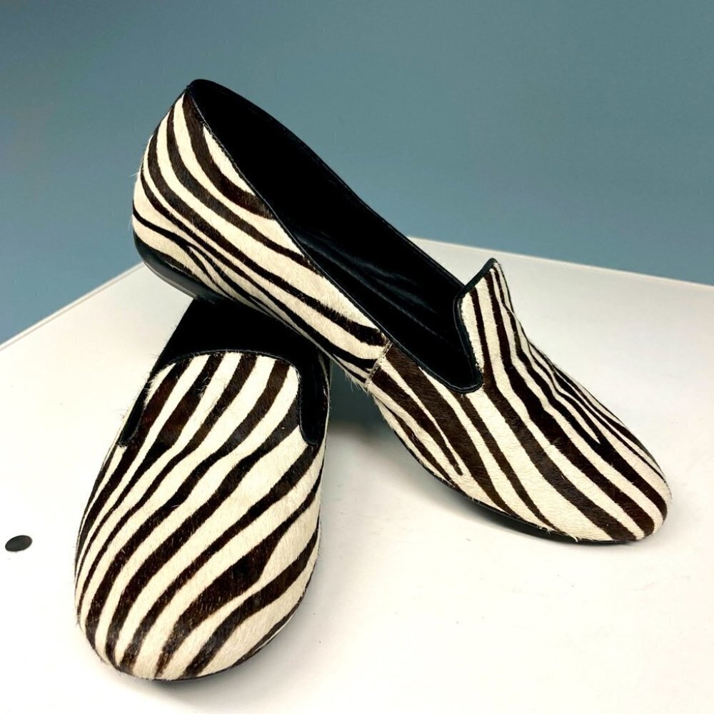 ECCO Sz 37 Zebra Print Dark Brown Cream Ballerina Flats